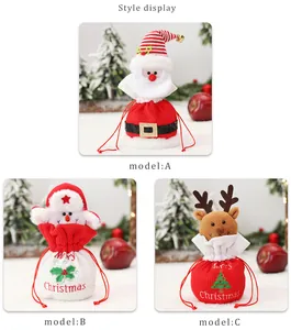 Dettaglio sacchetti regalo di Natale con coulisse, Babbo Natale, Pupazzo di neve e Renna