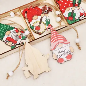 Christmas wooden gnome ornaments set with musical instruments in a wooden storage box