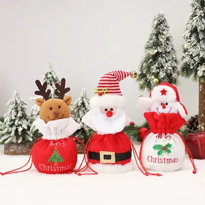 Sacchetto Regalo di Natale in Maglia con Coulisse Cartone Animato Babbo Natale Pupazzo di Neve Renna Sacchetti per Caramelle per Festa di Natale Decorazione Domestica