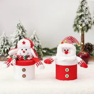 Christmas knitted Santa and snowman candy jars set for festive holiday home decoration