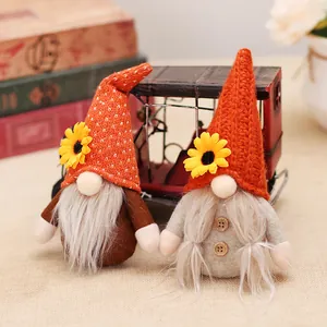 Autumn gnome plush set with sunflower accents for Thanksgiving home and window decoration
