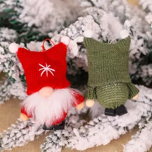 Gnomes de Noël tricotés rouges et verts avec barbes en fourrure pour décoration