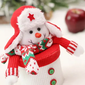 Christmas snowman candy jar with red knit hat and scarf for festive holiday gift decor
