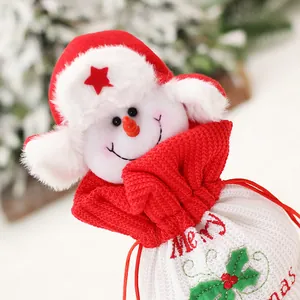 Sacchetto regalo di Natale in maglia con pupazzo di neve 3D e ricamo Merry Christmas decorativo