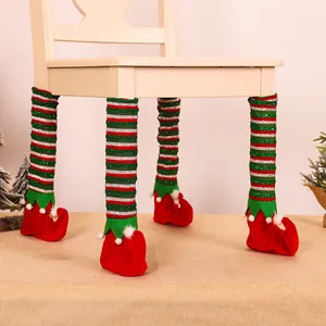 Housses de Pied de Chaise Jambe d'Elfe de Noël en Tissu Rayé Protecteurs de Sol de Meubles Décoration de Fête