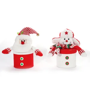 Charming knitted Santa Claus and Snowman Christmas candy jars for holiday gift packaging
