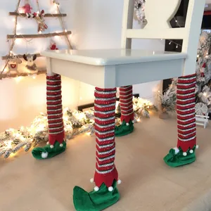 Housses de pieds de chaise rayées lutin de Noël avec chaussures décoratives festives