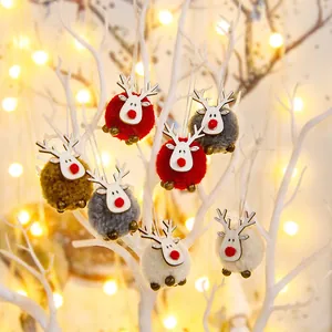 Adorno de Árbol de Navidad de Reno de Fieltro y Felpa con Cornas de Madera Colgante de Reno Lindo para Decoración de Fiesta