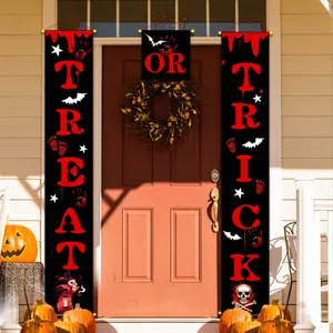 Halloween Porch Banners And Door Sign Oxford Cloth Spooky Skeleton Pumpkin Bat Hanging Decor For Outdoor Home Party