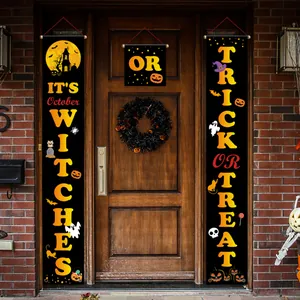 Halloween porch banner set with pumpkin bats and castle for spooky door decoration