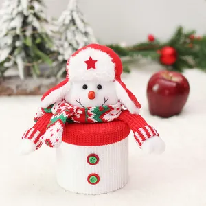 Christmas snowman candy jar with red knit hat and scarf for holiday gift storage