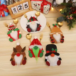 Christmas Gnomes Cutlery Holder Set Elf Snowman Reindeer Gingerbread Man Silverware Bag For Holiday Table Decoration Dinner Party