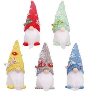 Set of 5 Christmas faceless gnomes with colorful knitted hats and long white beards