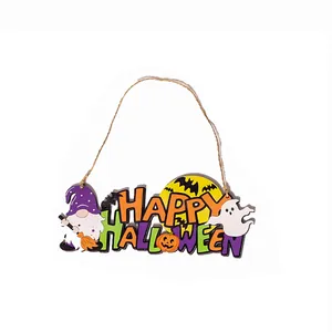 Insegna decorativa di Halloween in legno con gnomo e zucca per decorazioni domestiche