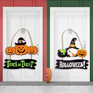 Plaque De Porte En Bois D'Halloween Décoration Citrouille Peinte Gnome Lettre Ornement Suspendu Pour Maison Cour Cheminée