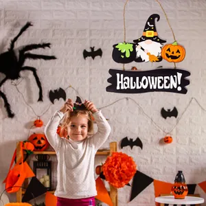 Panneau de porte Halloween gnome et citrouille avec texte HALLOWEEN pour déco murale