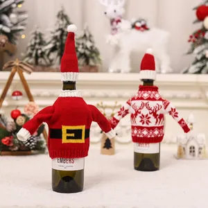 Christmas Knitted Wine Bottle Cover Set Mini Sweater And Hat With Reindeer Santa Belt Patterns For Festive Dinner Table Decor
