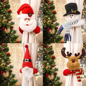 Plush Christmas Curtain Tiebacks Santa Claus Reindeer Snowman Gnome Doll For Window Festive Home Party Decor Accessories