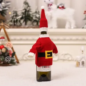 Christmas knitted wine bottle cover with Santa belt design and matching mini hat
