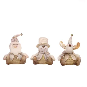 Three-piece set of Santa, Snowman and Reindeer plush dolls with festive LED lights