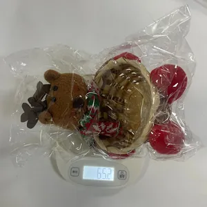 Detailed view of lightweight plush reindeer Christmas candy basket weighing 65.2 grams