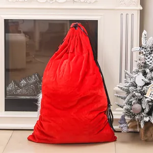 Großer roter Samt-Weihnachtssack mit Kordelzug für festliche Party-Dekorationen