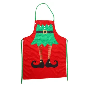 Christmas elf themed apron with festive red and green colors and striped sock pattern