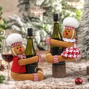 Charming gingerbread man wine bottle covers for Christmas festive table decorations