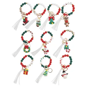 Weihnachten Silikon Perlen Armband Schlüsselanhänger Mit Quaste Cartoon Weihnachtsmann Schneemann Elch Anhänger Armreif Schlüsselring Für Damen