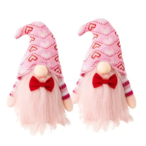 Valentine’s Day faceless gnomes with pink knitted heart hats and long plush beards