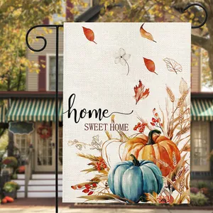 Harvest pumpkin garden flag with home sweet home text and metal stand for fall decor