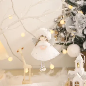 Plüsch-Weihnachtsengel-Anhänger mit silbernem Geweih, Netzkleid und kleinen Glocken