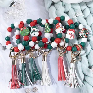 Christmas silicone bead keychain bracelet set with festive charms and tassels
