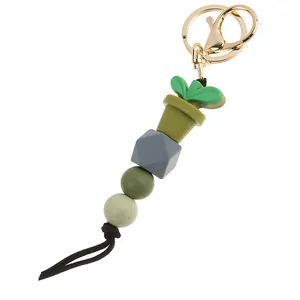 Detail von Cartoon-Topfpflanze Silikonperlen Lanyard mit Quaste und goldenem Metallverschluss