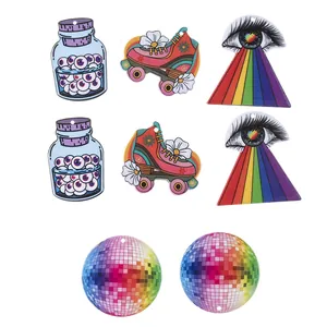 Rainbow eye pyramid and roller skates acrylic pendants for DIY jewelry making