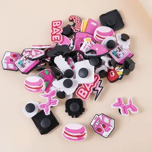 Pink PVC princess shoe charms set including cute 3D cartoon shapes for clogs