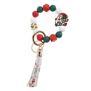 Detail of Christmas silicone bead bracelet with Santa charm and red green white beads