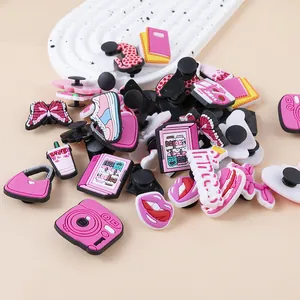 Pink Princess theme PVC shoe charms set featuring camera and butterfly for clogs