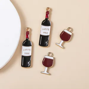 DIY red wine bottle and glass enamel charms with Lafite 1982 motif for jewelry making