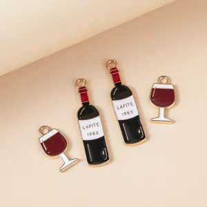 DIY jewelry charms featuring red wine glass and bottle designs with gold plated alloy