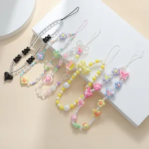 Catena per Cellulare Perline Y2K Fatta a Mano in Resina Farfalla Fiore Orso Cuore Cordino per Telefono Donna Ragazza Accessori
