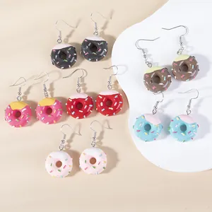 Cute Funny Simulation Food Donut Dangle Hook Earrings Sweet Macaron Color Resin Jewelry For Women Girls Student Daily Decor