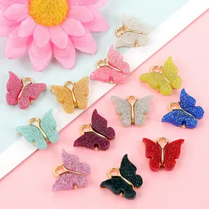 Pendenti a farfalla colorati in acrilico glitterato con montatura dorata per gioielli DIY