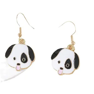 Cute cartoon dog alloy earrings with colorful oil-drop finish on a clean white background