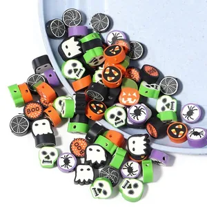 Halloween Polymer Clay Beads Mixed Pumpkin Skull Ghost Spider Web DIY Jewelry Making Accessory For Bracelet Necklace