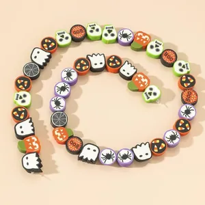 Halloween polymer clay beads set featuring ghosts pumpkins and skulls for DIY jewelry making