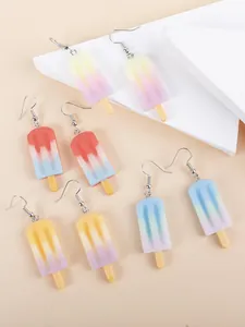 Close-up of four pairs of gradient resin popsicle earrings on a neutral display