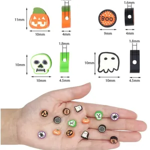 Halloween polymer clay beads set featuring pumpkin ghost and skull for DIY jewelry making