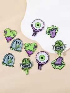 Platliggende zombie acryl bedeltjes met grafsteen en hersenen voor Halloween sieraden