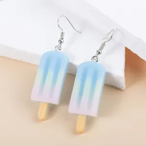 Creative gradient popsicle drop earrings in blue, green, and pink resin for women